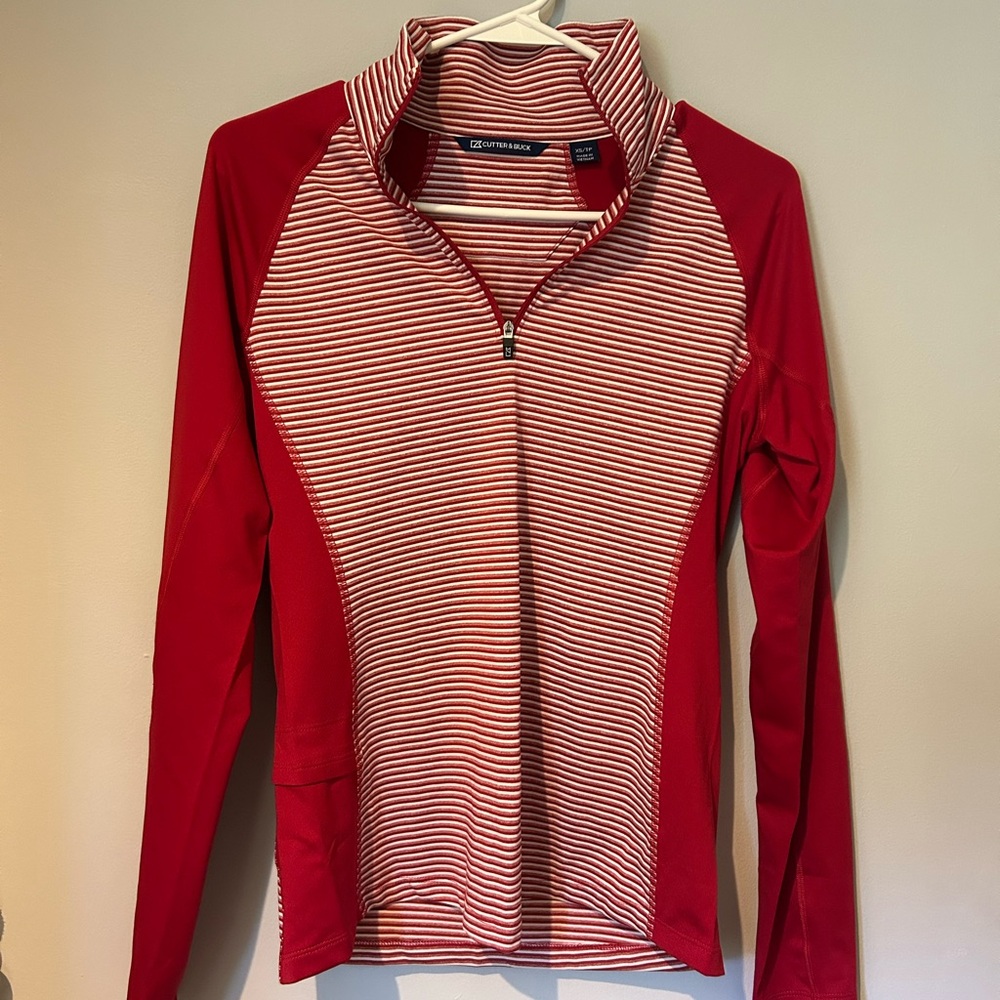 Cutter & Buck Red and White Striped Pullover